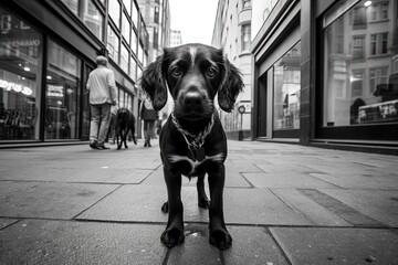 close up cute dog on the street - obrazy, fototapety, plakaty