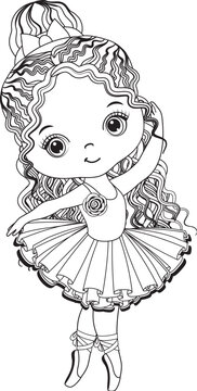 Vector Black and White Ballerina Girl for Coloring