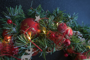 red berries decor on fir tree