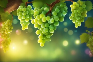 Bunch of green grapes hanging from vine. - obrazy, fototapety, plakaty