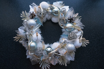 white and blue christmas wreath