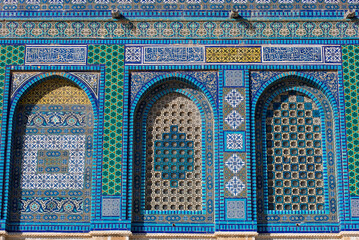 Arabic mosaic tile details on al-Aqsa mosque, Dome of the Rock