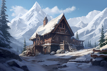 mountain village in winter