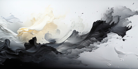 Black and White Liquid Smoke Splashing on White Abstract Backdrop