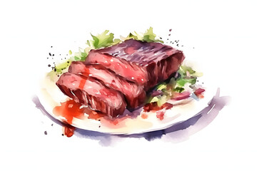 delicious grilled steak illustration style