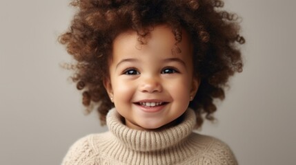 Naklejka premium A captivating African American child showcasing a cheerful grin in a studio photo.