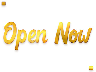 Open Now Gold Text Calligraphy Transparent PNG Image