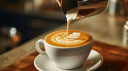 barista making a cup of coffee, latte art, generative ai - obrazy, fototapety, plakaty