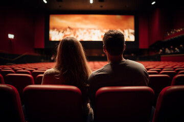 Young romantic loving couple at the cinema, relationships and lifestyle concept - obrazy, fototapety, plakaty