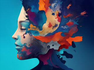 Abstract image of a persons side profile with colors coming from their head - symbolizing mental health struggles and the complexity of the human mind