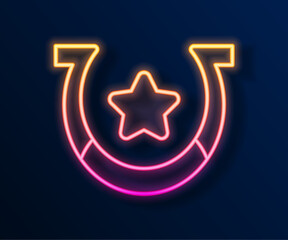 Glowing neon line Horseshoe icon isolated on black background. Vector