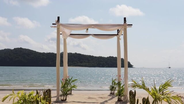 wooden gazebo in langkawi beach near the ocean