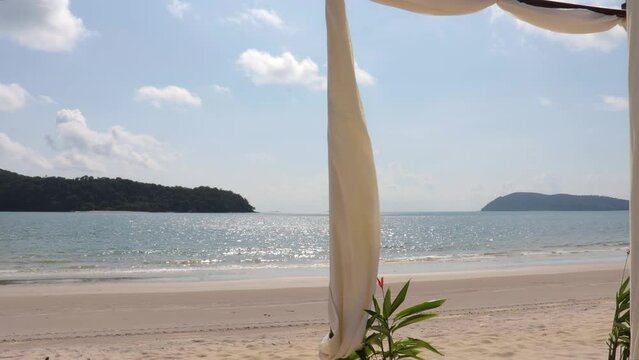 wooden gazebo in langkawi beach near the ocean