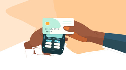flat simple vector illustration, simple colors, hand drawn, Customers using contactless payment. Wireless payment terminal. Contactless payment terminal. Technology.