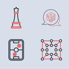 Set line Game dice, Air hockey table, Board game and Chess icon. Vector