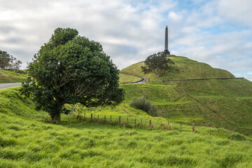Obelisk on the summit of the One Tree Hill. Auckland, New Zealand.