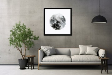 Minimalist modern interior with a framed poster. Generative AI