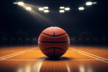 Basketball Ball in Open Court with Dynamic Action, Vibrant Colors, and Copy Space