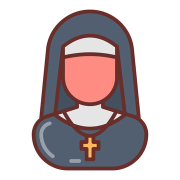 nun portrait, flat design, colorful clip art preview