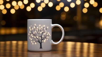 A close-up shot  of a blank white 11 oz coffee mug mockup