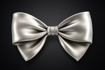 3D silver ribbon bow with shadow. Generative AI