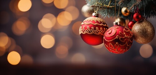 Fototapeta na wymiar Decorated Christmas tree on a blurred background. Generative AI