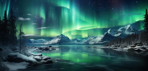 Northern Lights in the night sky background. Generative AI