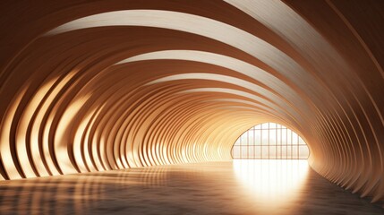 Abstract wooden arched ceiling and wall with curved lines. Generative AI - obrazy, fototapety, plakaty