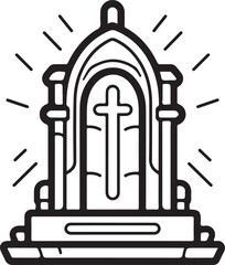 Grave icon Graveyard element Halloween sticker Black silhouette and icon of grave isolated on white background.