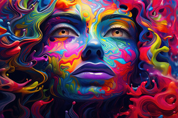 Psychedelic Reverie: A Realistic Woman's Face