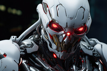 Fototapeta premium Close-Up of a Red-Eyed Cyborg