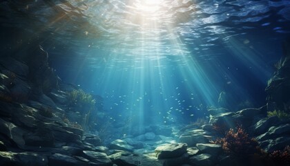 Obraz premium Deep Sea Serenity: A mesmerizing underwater world with ethereal light reflections