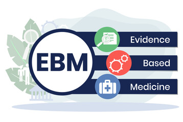 EBM - Evidence-based medicine - use of current best evidence in making decisions about the care of individual patients, acronym text concept background
