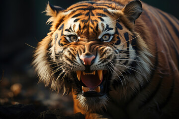 Obraz premium Roaring Fury: Tiger's Close-Up Snarl
