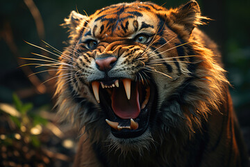 Fierce Tiger Roaring Up Close - obrazy, fototapety, plakaty