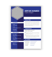 Stylish CV/resume template - blue and dark gray background Clean Modern Resume and Cover Letter Layout Vector Template for Business Job Applications, Minimalist resume
