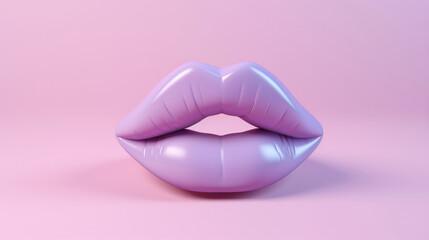 Full lips icon, for cosmetics, lip filler or surgery. Purple lips against a pink background - obrazy, fototapety, plakaty