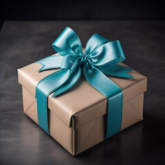 Gift box with a golden ribbon with dark background generated.Ai