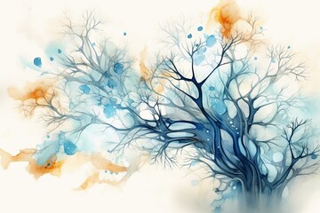 An artistic representation of blue neurons in watercolor, emphasizing neurology and mental health. Generative AI