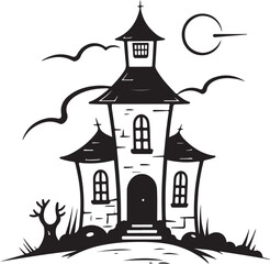 Haunted House silhouette vector scary halloween house illustration isolated on white background 