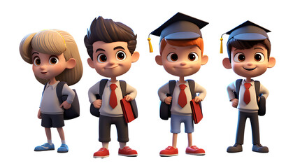 3D Cartoon Students Graduaded On transparent background