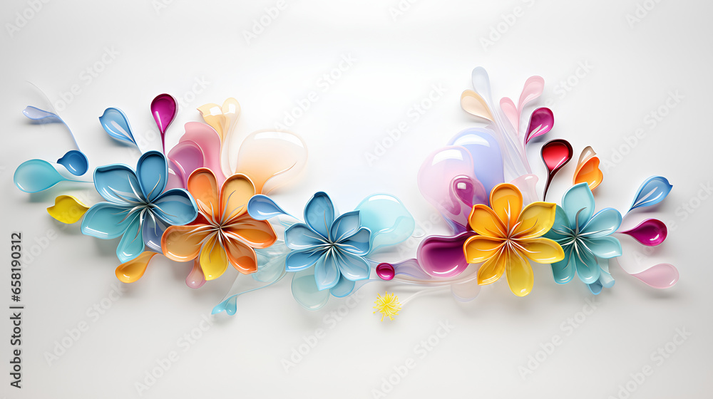 Wall mural template design banner with glass flower decoration. spring and summer floral background. copy space