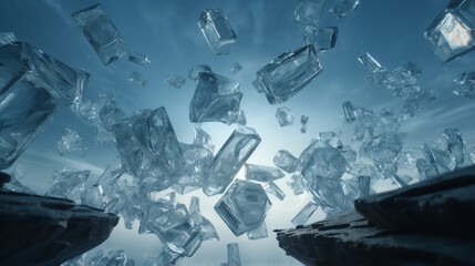 Liquid glass shards suspended in mid-air in .