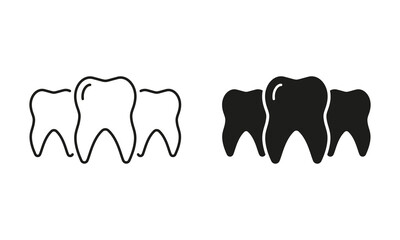 Healthy Teeth Silhouette and Line Icons Set. Dental Treatment, Mouth Health Pictogram. Oral Medicine, Dentistry Black Symbol Collection. Orthodontic Healthcare. Isolated Vector Illustration