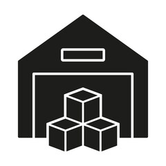 Warehouse Silhouette Icon. Storehouse for Shipping Service Solid Sign. Storage Building Glyph Pictogram. Cargo Boxes in Commercial Store House Symbol. Isolated Vector Illustration