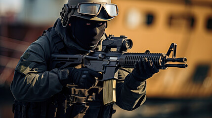 special ops soldier with rifle, seal, swat, special squad