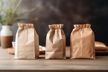 Sustainable eco friendly packaging, zero waste multiple food paper bags mockup