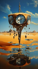 Melting clock faces in a surreal, Salvador Dal? dreamscape. . - obrazy, fototapety, plakaty