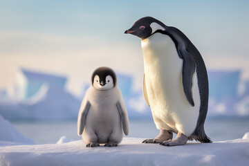 illustration of penguins in polar region. Created with Generative AI