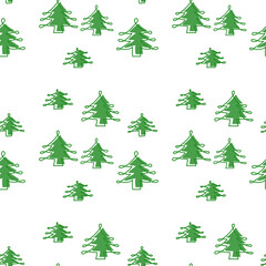 seamless pattern of Christmas tree, hand-drawn, background, vector